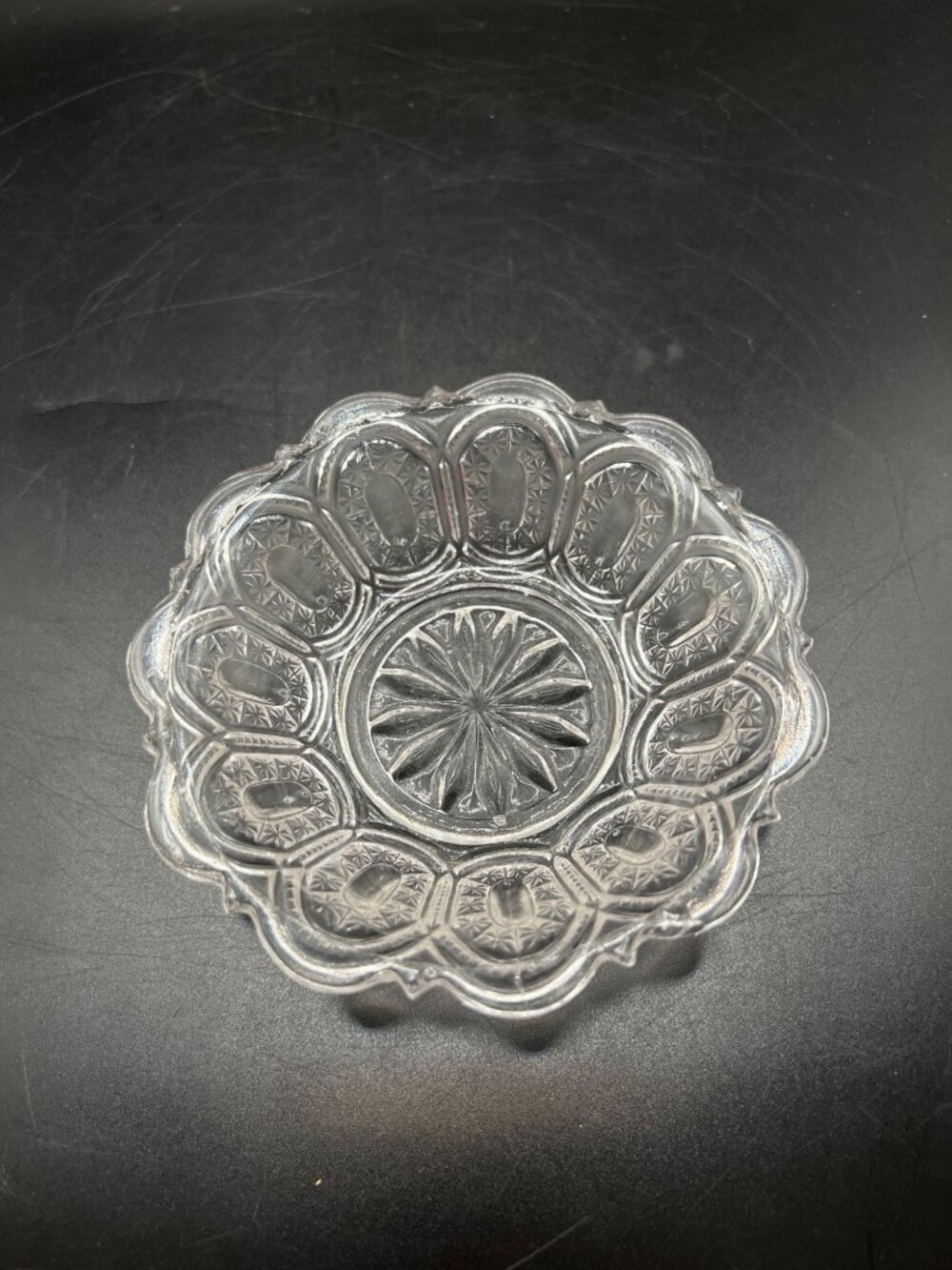 Vintage EAPG Bryce Walker Clear Decorative Bowl Scalloped Edge Intricate Design